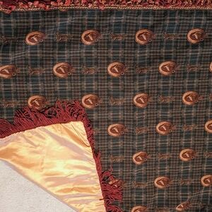 Bronze Monkey Brand Handcrafted Horseshoe‎ Throw Blanket Fringe Southern Gold...